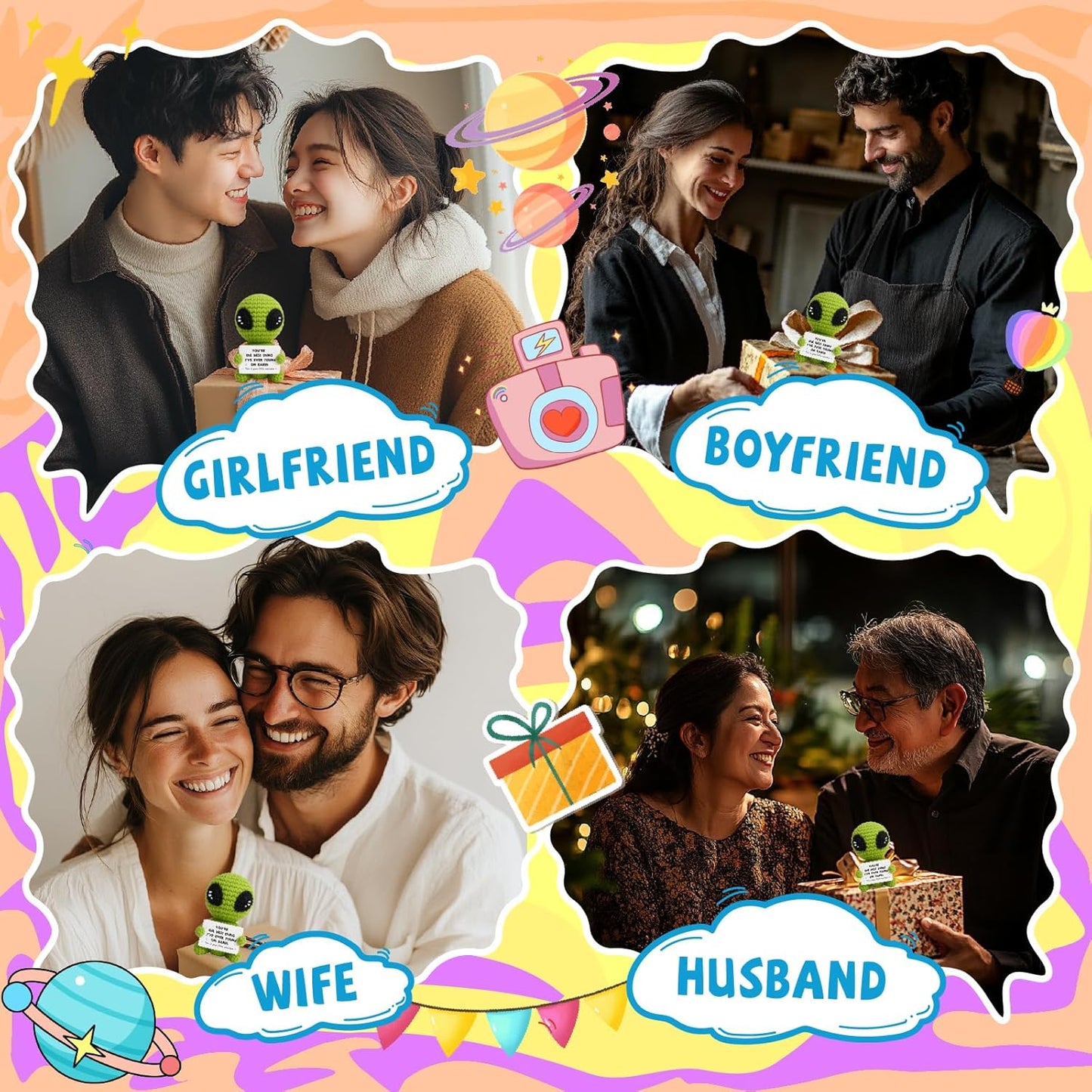 Gifts for Him Her Boyfriend Girlfriend Crochet Alien Valentine's Day Anniversary Birthday Funny Romantic
