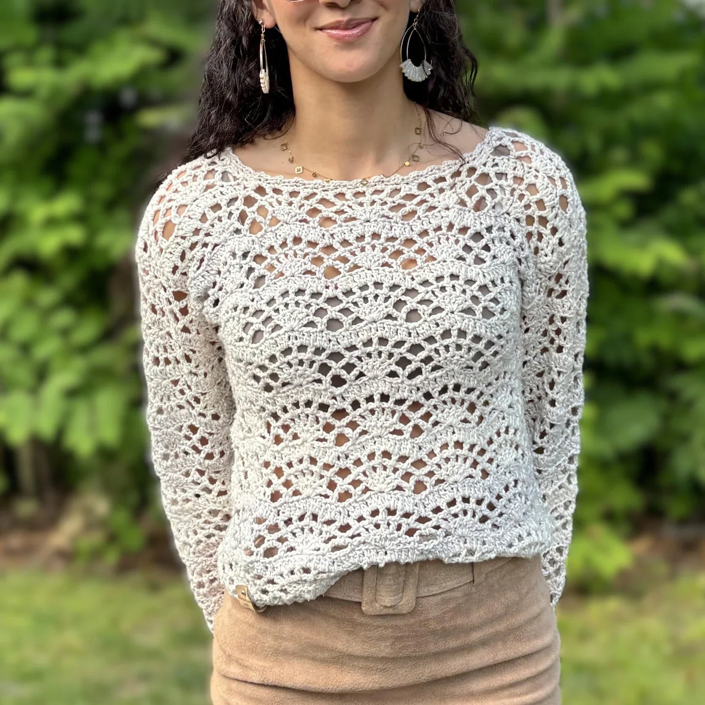 Summer Sweater Lace Crochet Pattern Charlotte Lacy Beach Long Sleeve Mesh Sweater XS–5XL