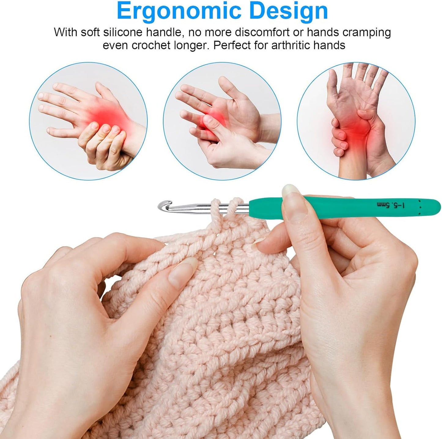 Crochet Hooks 12 Sizes Crochet Hook Set Knitting Needles with Ergonomic Handles with Blue Case