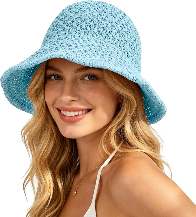 Sun Hat for Women Summer Straw Beach Hats Floppy Crochet Hat UV Protection Foldable Packable