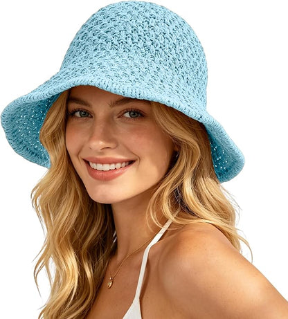 Sun Hat for Women Summer Straw Beach Hats Floppy Crochet Hat UV Protection Foldable Packable