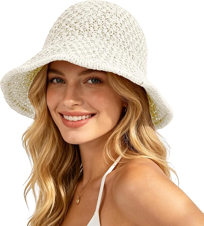 Sun Hat for Women Summer Straw Beach Hats Floppy Crochet Hat UV Protection Foldable Packable