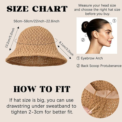 Sun Hat for Women Summer Straw Beach Hats Floppy Crochet Hat UV Protection Foldable Packable