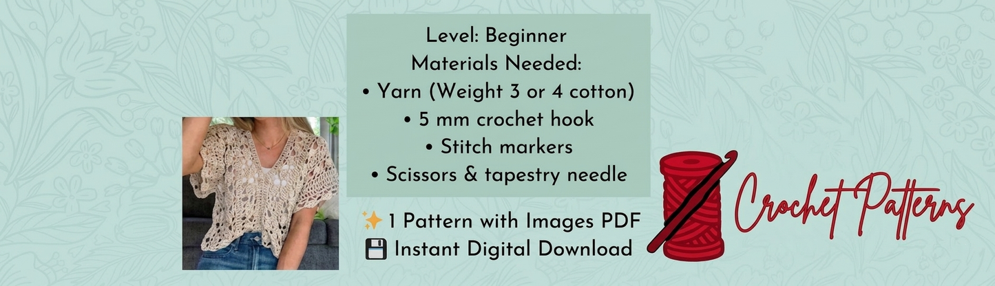 Crochet Pattern Top Summer Crochet Tee Beginner Beachy Shirt PDF XS–5XL