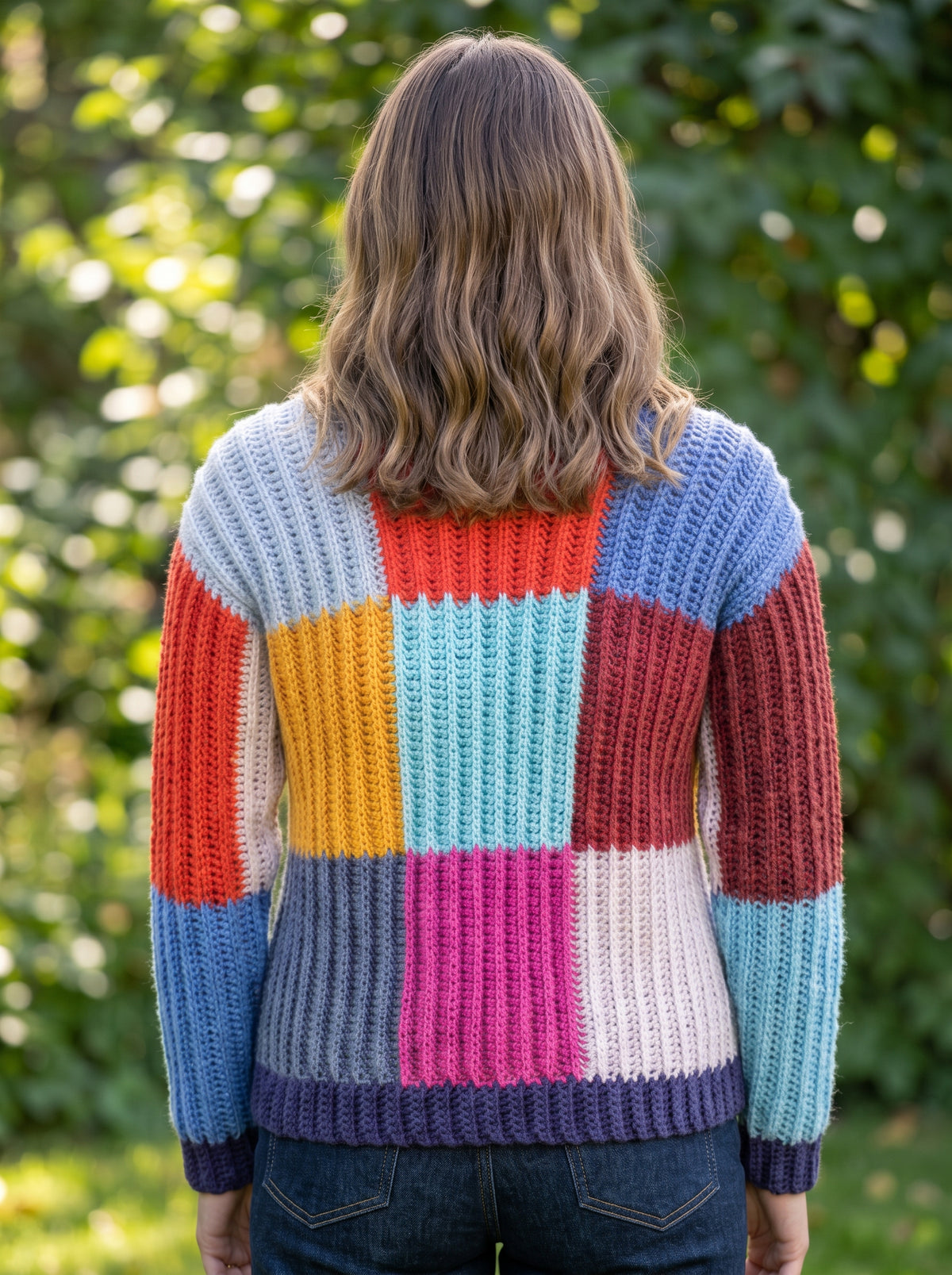Boxy Checks Crochet Sweater Pattern – Colorblock Patchwork Pullover PDF (XS/S–4/5XL) | Crochety Pattern
