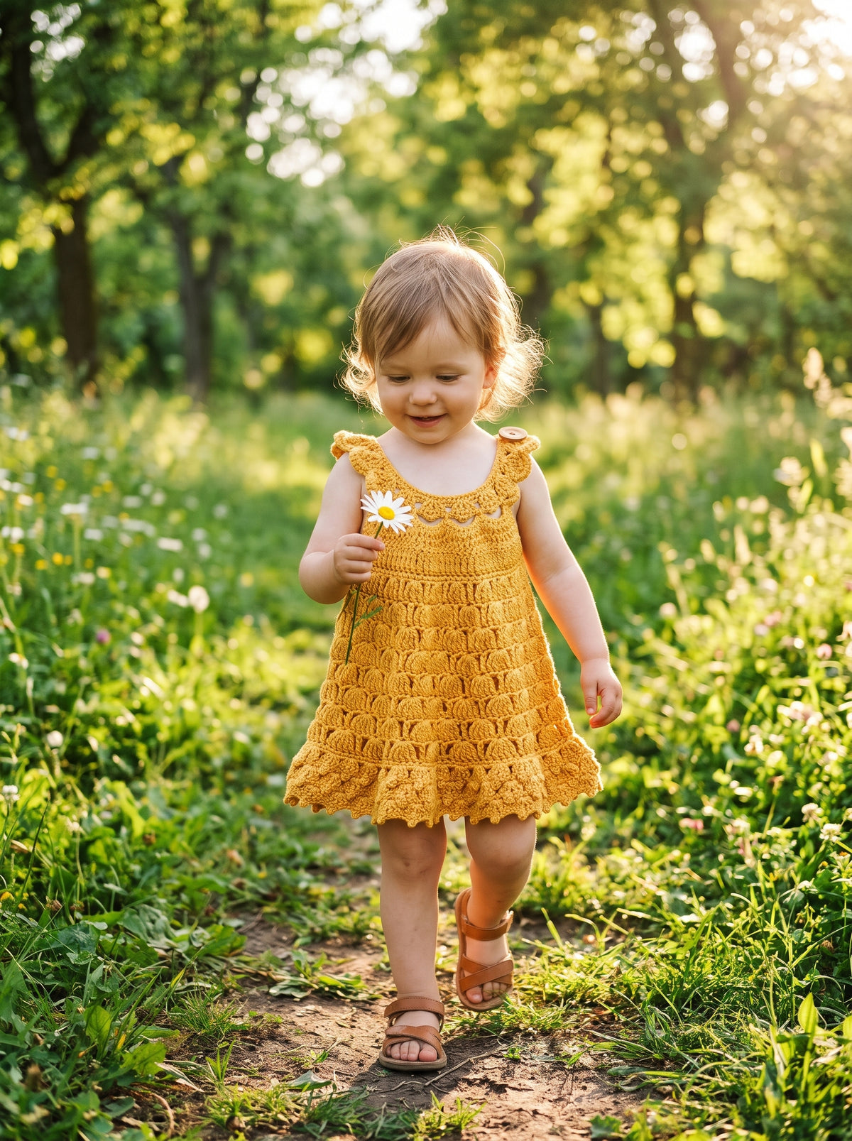 Crochet Baby Dress Pattern PDF – Lacy Halter Dress with Picot Shells & Ruffled Skirt (Sizes 6–12 Months to 5–6 Years)