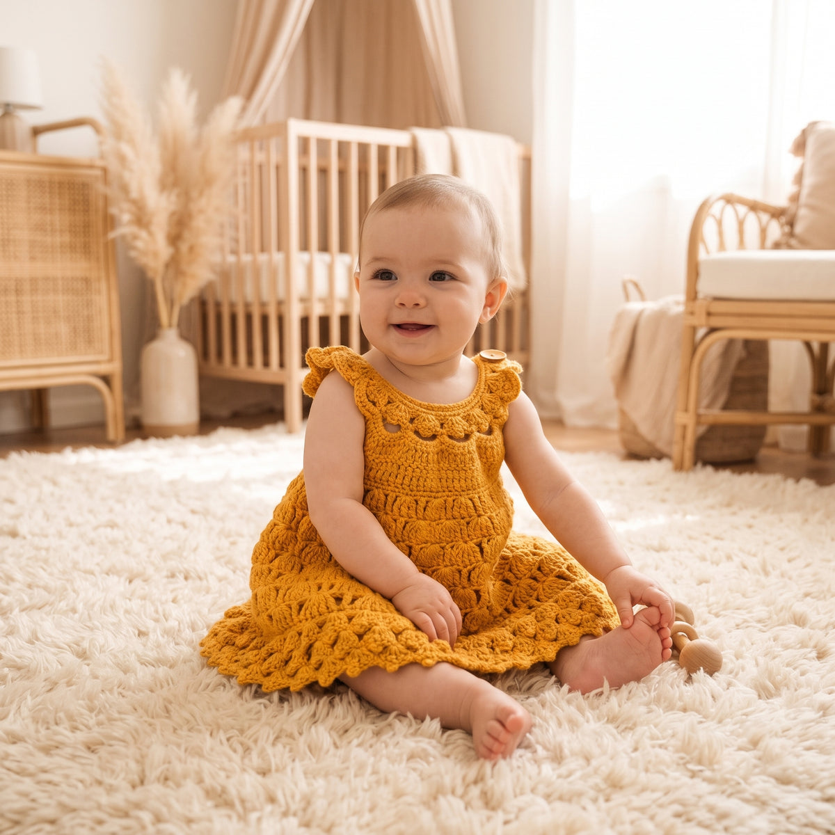 Crochet Baby Dress Pattern PDF – Lacy Halter Dress with Picot Shells & Ruffled Skirt (Sizes 6–12 Months to 5–6 Years)