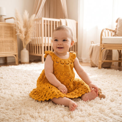 Crochet Baby Dress Pattern PDF – Lacy Halter Dress with Picot Shells & Ruffled Skirt (Sizes 6–12 Months to 5–6 Years)
