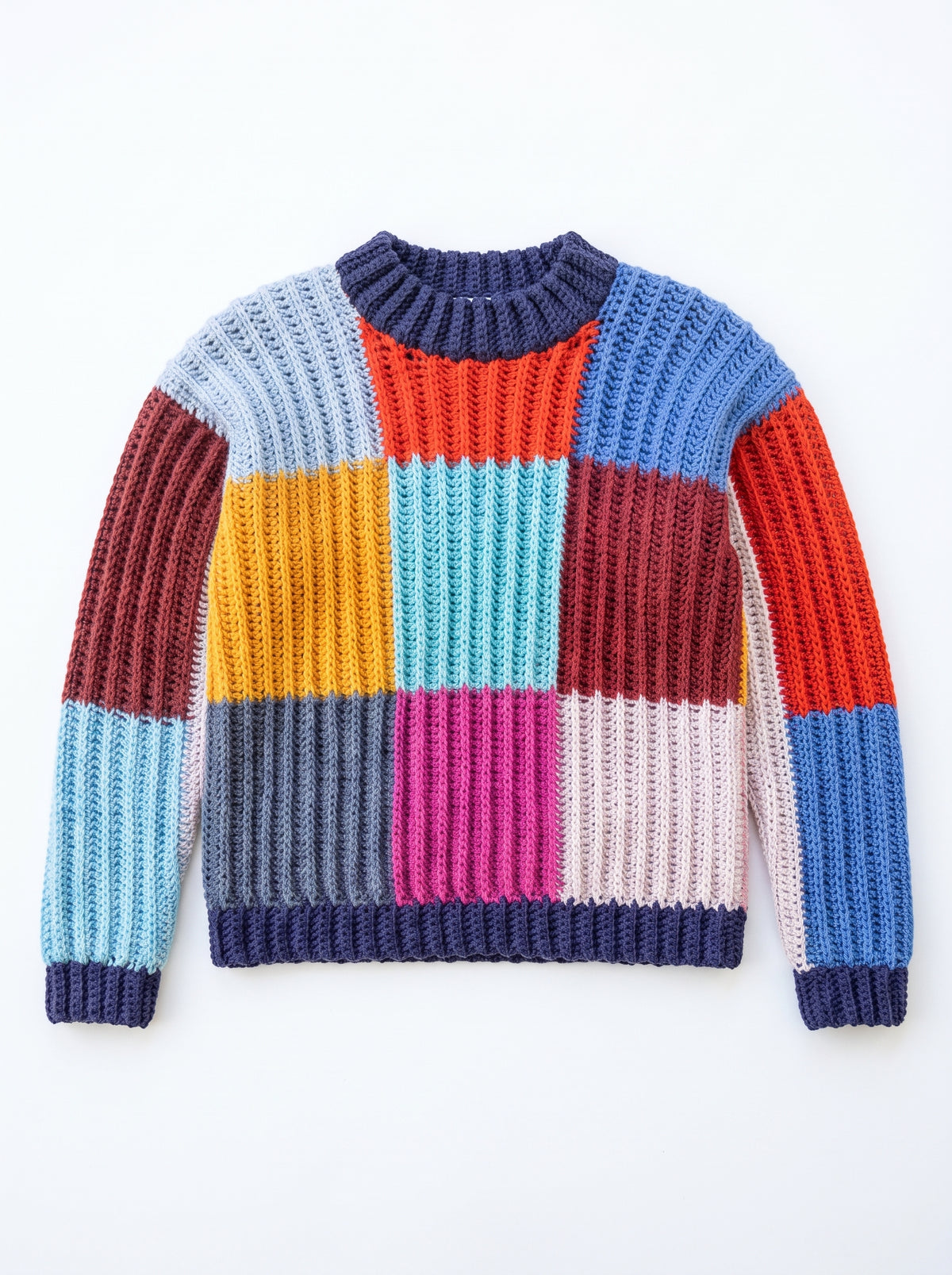 Boxy Checks Crochet Sweater Pattern – Colorblock Patchwork Pullover PDF (XS/S–4/5XL) | Crochety Pattern
