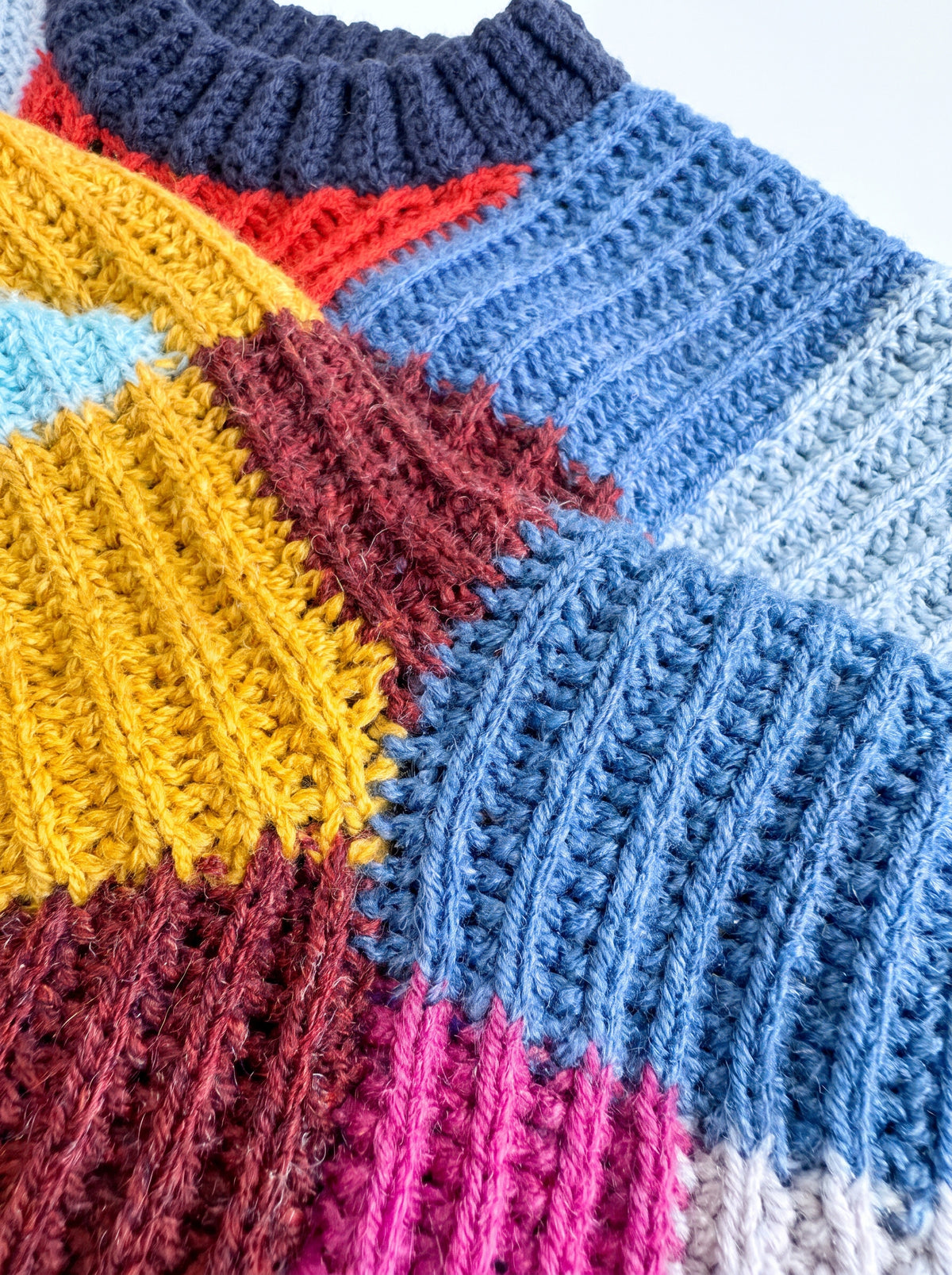 Boxy Checks Crochet Sweater Pattern – Colorblock Patchwork Pullover PDF (XS/S–4/5XL) | Crochety Pattern
