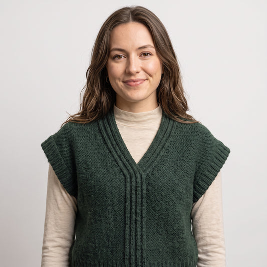 Split V-Neck Forest Green Knitted Vest Pattern - crochety pattern