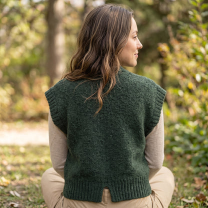 Split V-Neck Forest Green Knitted Vest Pattern - crochety pattern