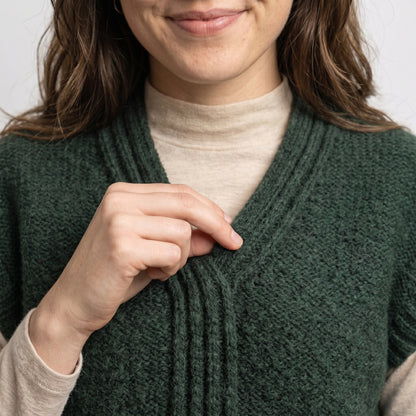 Split V-Neck Forest Green Knitted Vest Pattern - crochety pattern