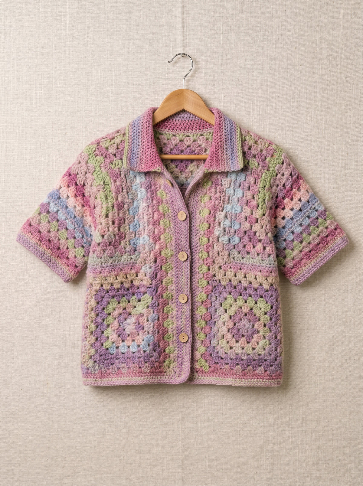 Crochet Granny Cabana Shirt Pattern PDF | Easy Granny Square Collared Shirt, Sizes XS–5XL