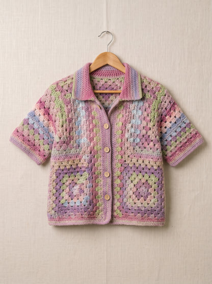 Crochet Granny Cabana Shirt Pattern PDF | Easy Granny Square Collared Shirt, Sizes XS–5XL