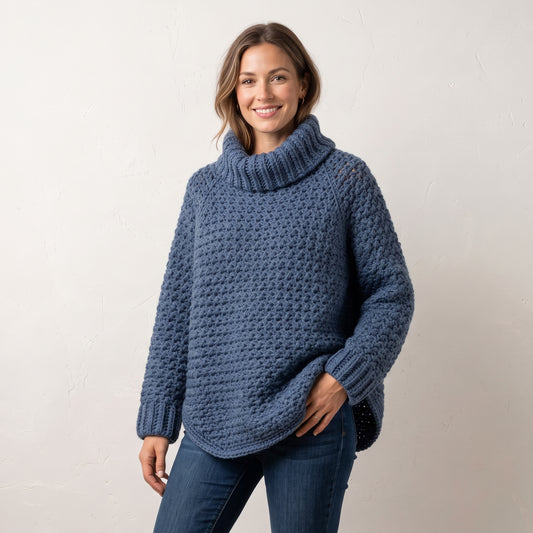 Crochet Cowl Pullover Pattern – Easy Raglan Sweater with Cowl Collar (PDF, Sizes XS–4XL) - Crochet Pattern.