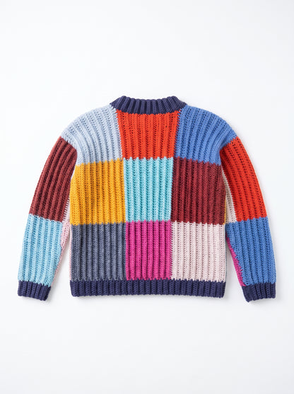 Boxy Checks Crochet Sweater Pattern – Colorblock Patchwork Pullover PDF (XS/S–4/5XL) | Crochety Pattern