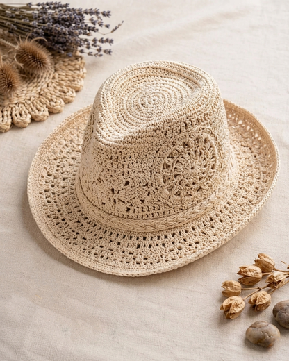 Cowboy Hat Crochet Pattern Cowgirl Sun Cap Boho Lace PDF - Crochety