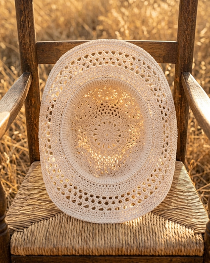 Cowboy Hat Crochet Pattern Cowgirl Sun Cap Boho Lace PDF - Crochety