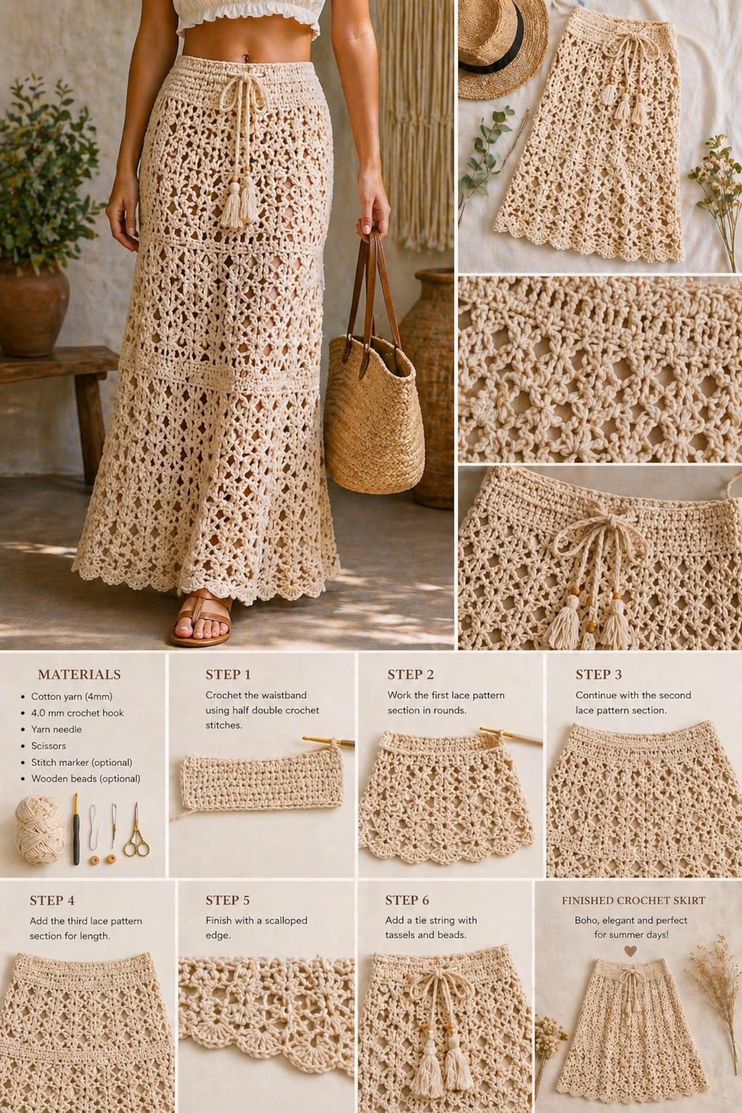 Summer Lace Maxi Skirt Crochet Pattern Beach Cover Up - Crochety