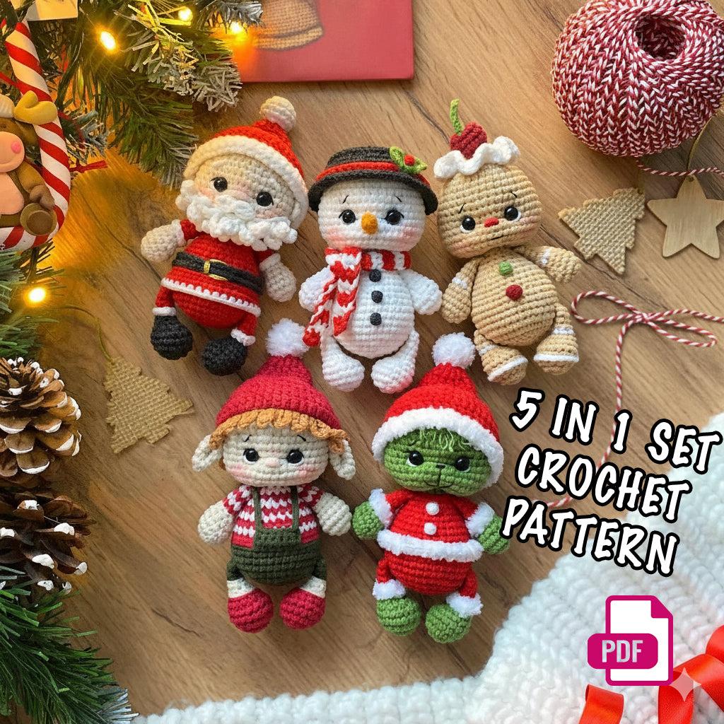 5 in 1 Set Crochet Pattern Toys Christmas Tree Decorations - Crochety