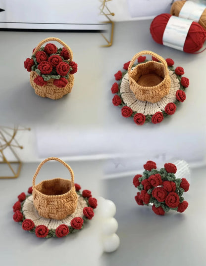Rose Coaster & Flower Basket Crochet Pattern 5 languages - Crochety