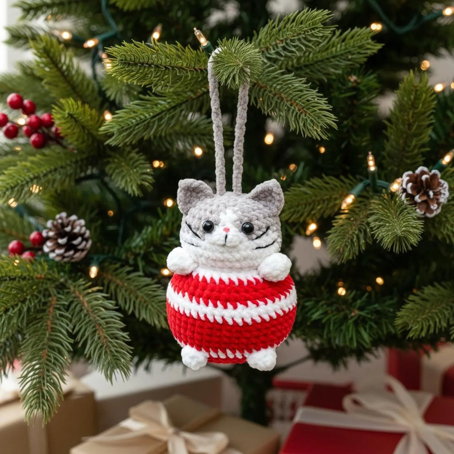 Amigurumi Christmas Cat Ball Pattern Cute Cat Crochet PDF - Crochety