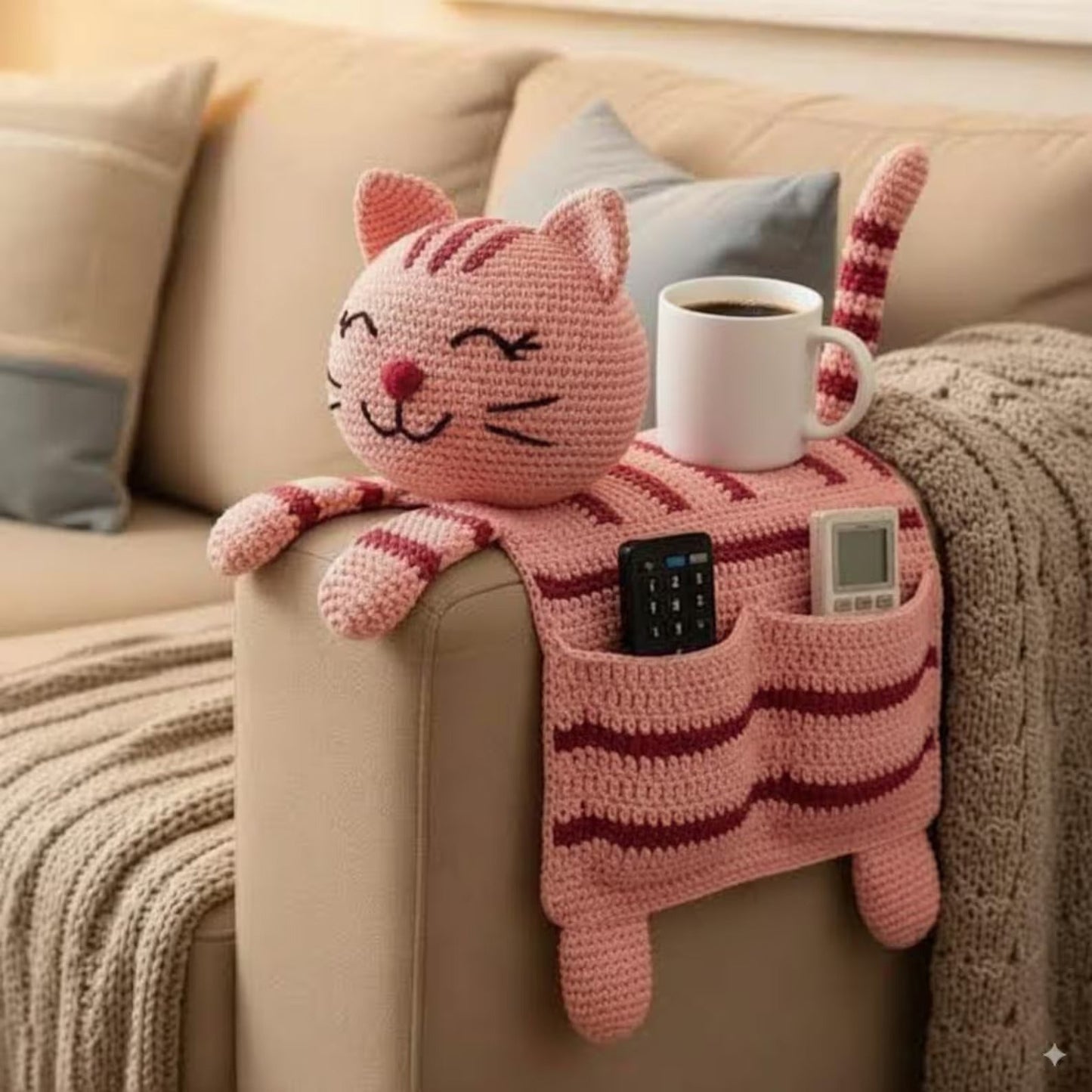 Crochet Cat Sofa Arm Organizer Pattern Couch Caddy PDF - Crochety