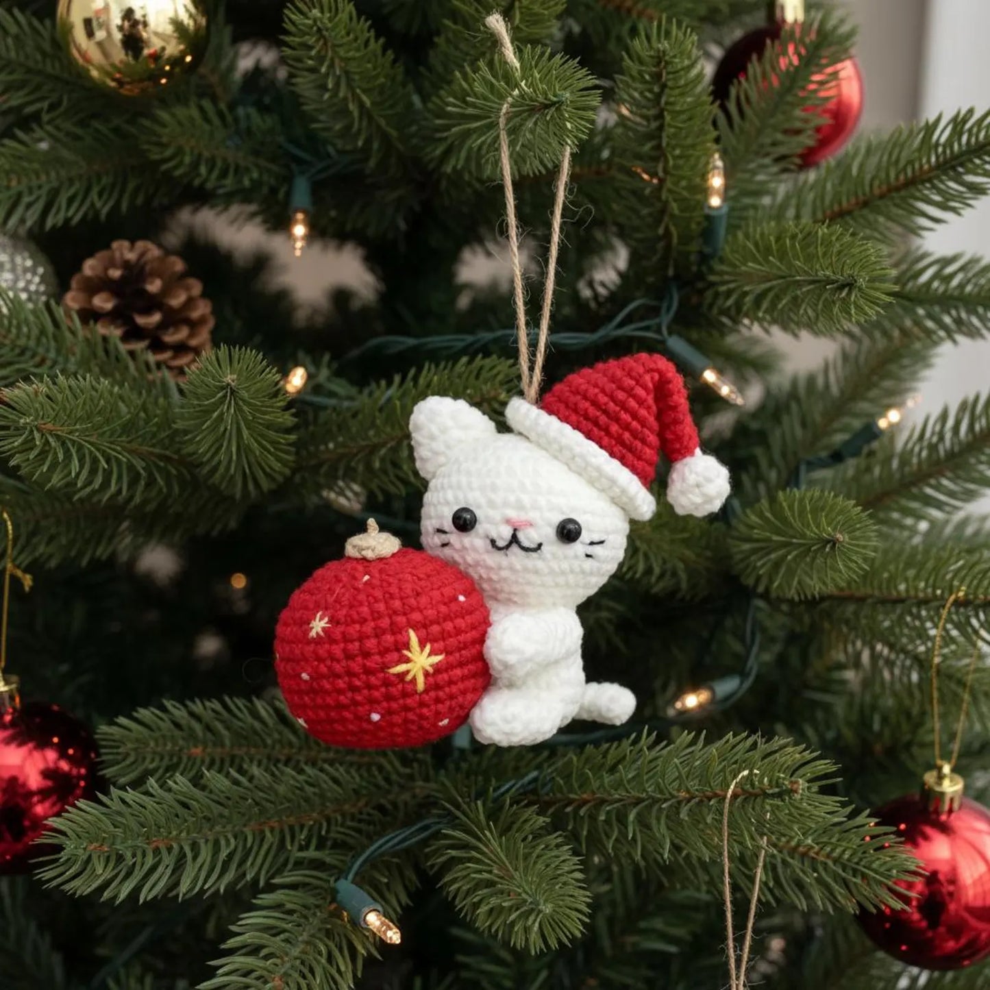 Christmas Cat and Ball Crochet PDF Pattern - Crochety