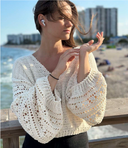 White Lace Sweater Crochet Pattern (instant download) Women Pullover - Crochety
