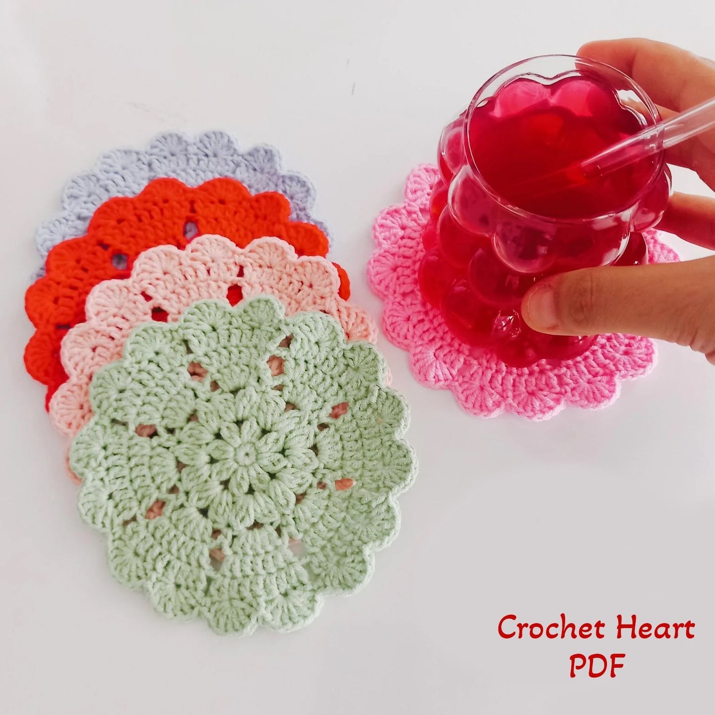 Crochet Heart & Flower Coaster Pattern Easy DIY House Decor - Crochety