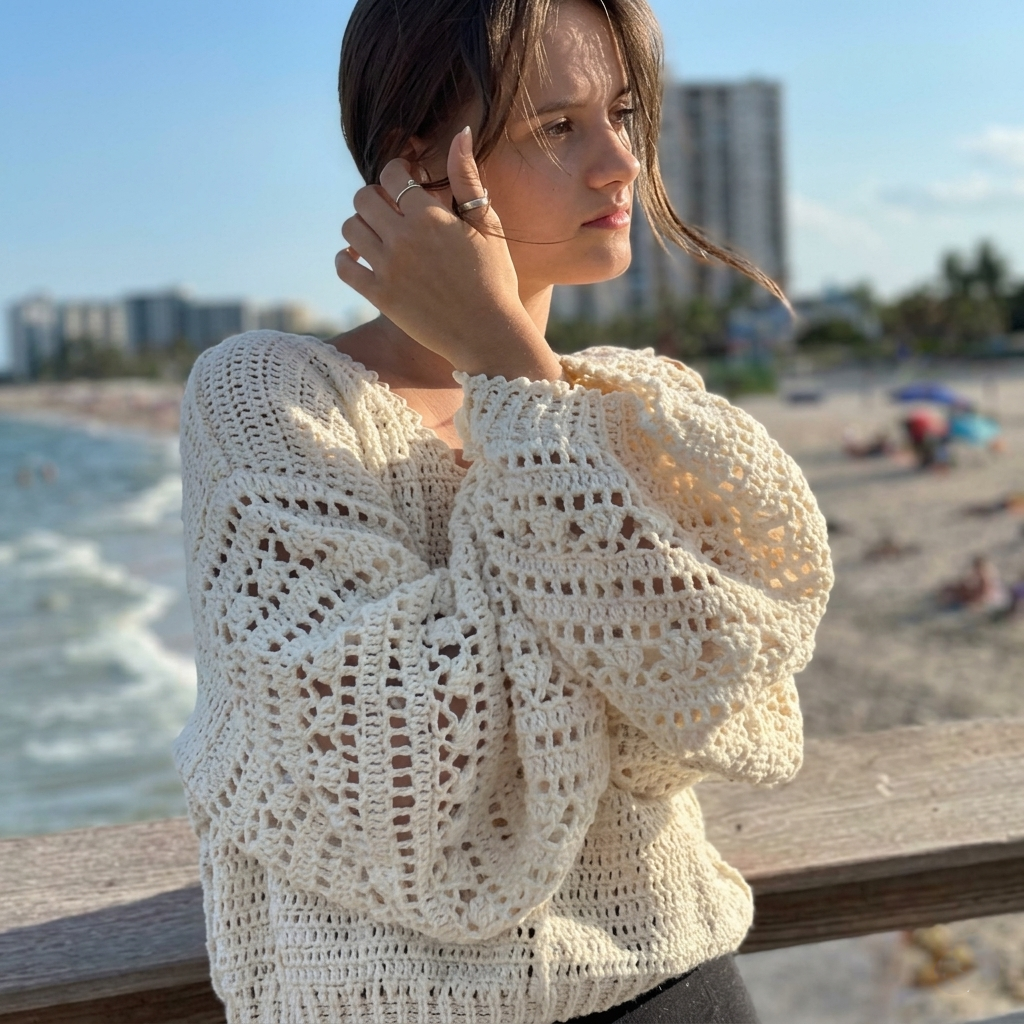 White Lace Sweater Crochet Pattern (instant download) Women Pullover - Crochety