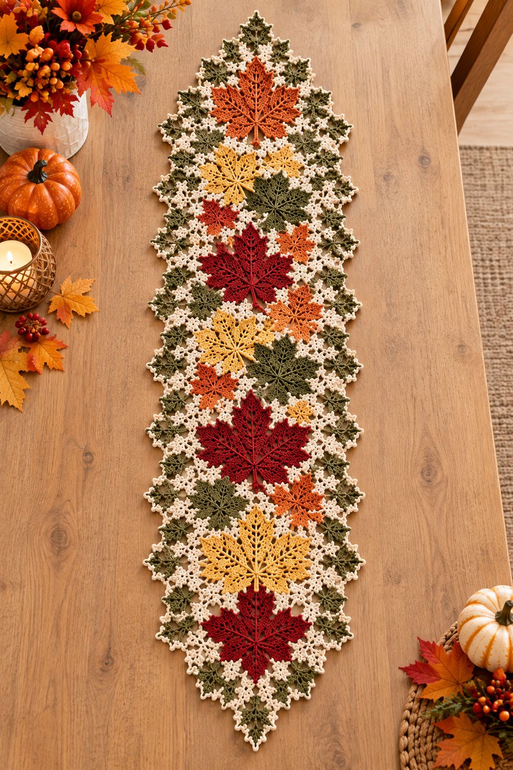Maple Leaf Crochet Table Runner Pattern - Elegant Fall & Thanksgiving Decor | Crochety