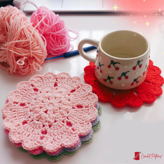 Crochet Heart & Flower Coaster Pattern Easy DIY House Decor - Crochety