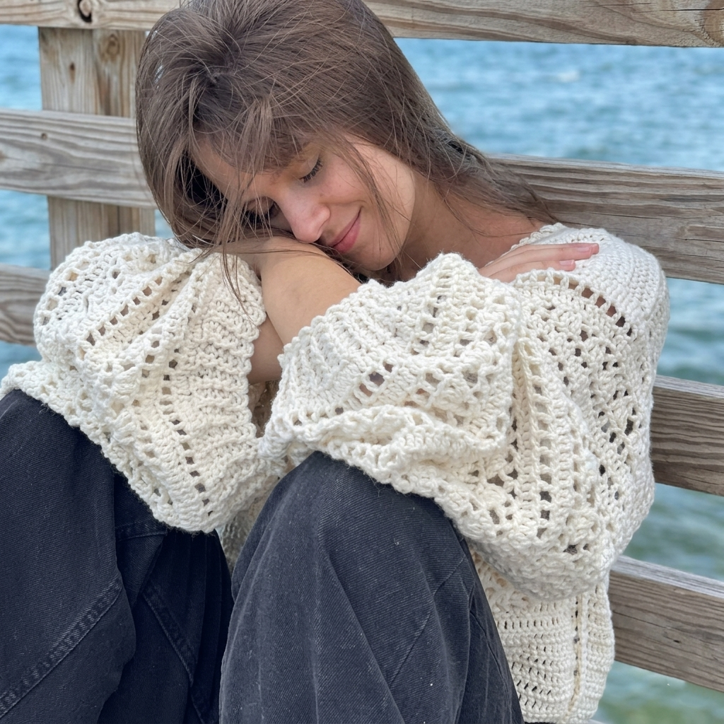 White Lace Sweater Crochet Pattern (instant download) Women Pullover - Crochety