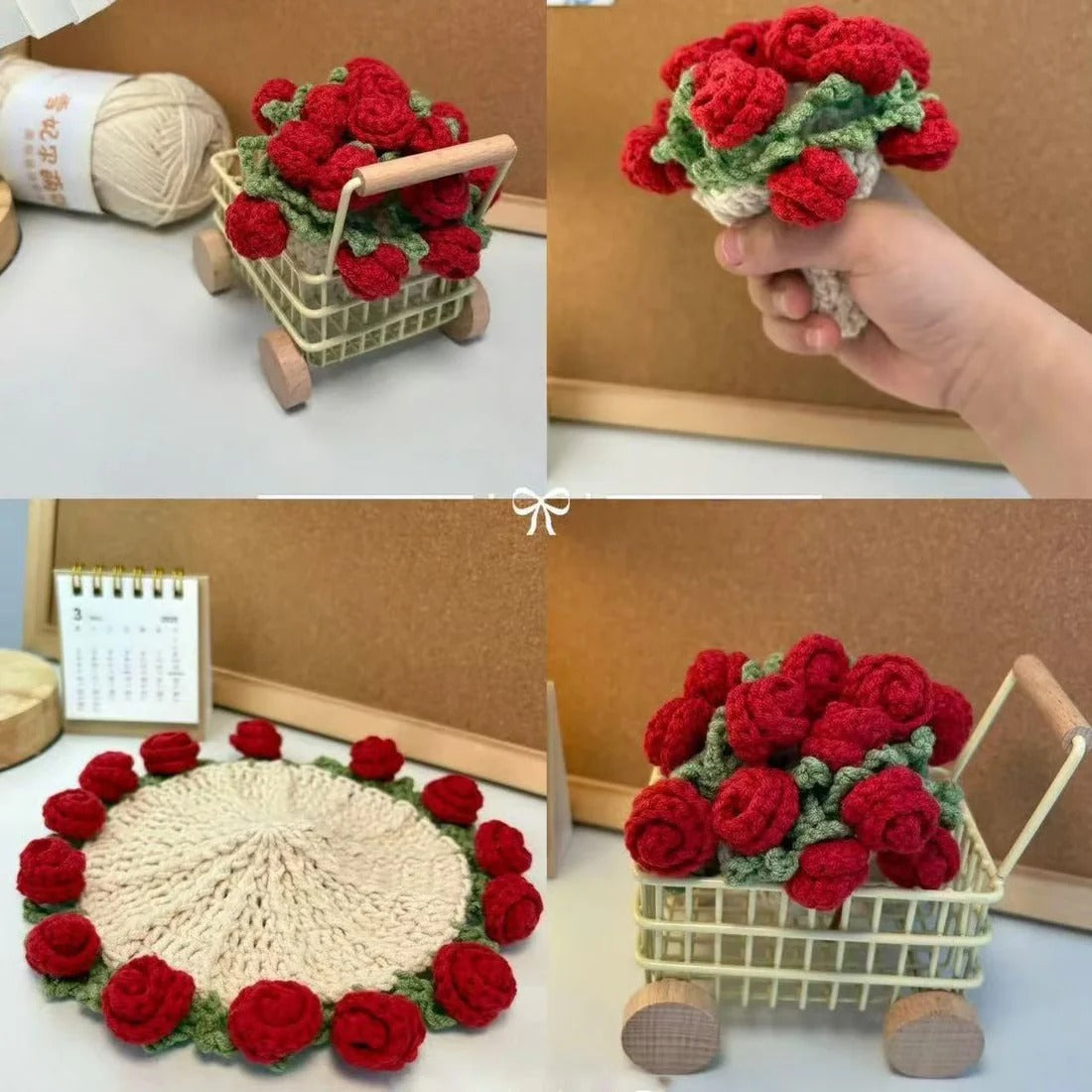 Rose Coaster & Flower Basket Crochet Pattern 5 languages - Crochety
