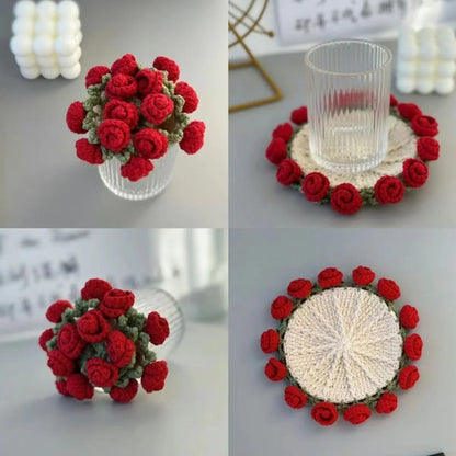 Rose Coaster & Flower Basket Crochet Pattern 5 languages - Crochety