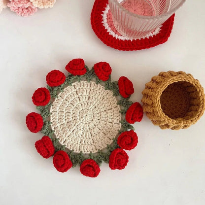 Rose Coaster & Flower Basket Crochet Pattern 5 languages - Crochety