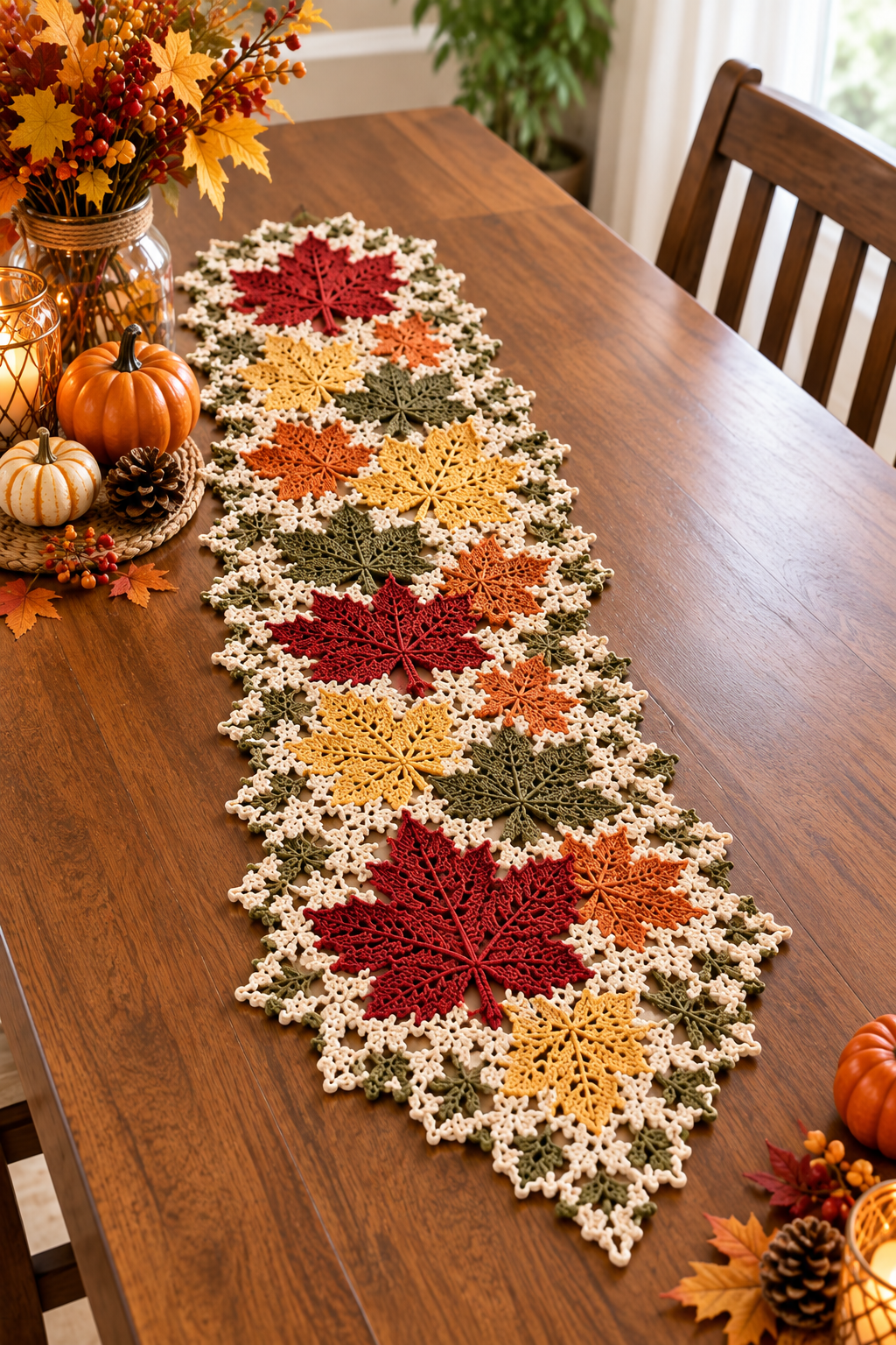 Maple Leaf Crochet Table Runner Pattern - Elegant Fall & Thanksgiving Decor | Crochety
